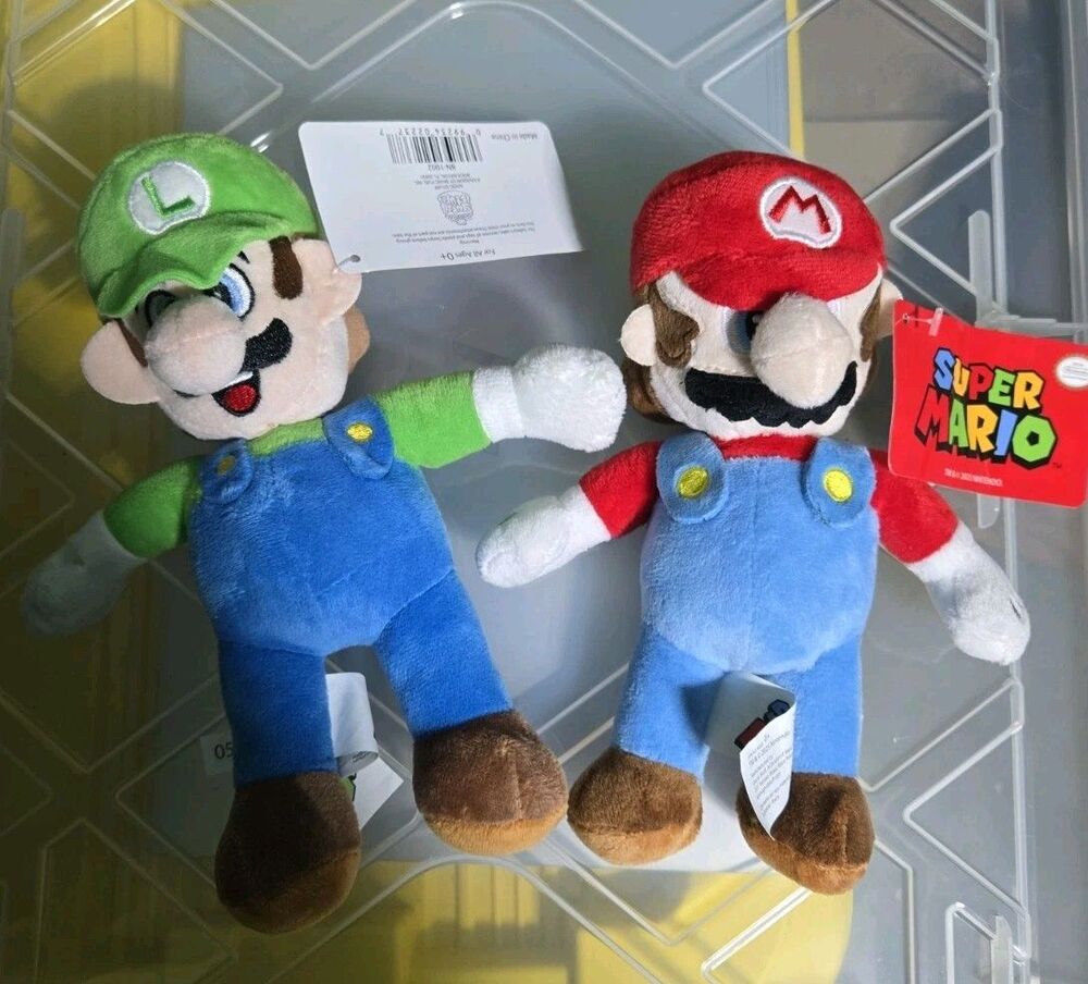 NWT Super Mario Bros. Mario and Luigi Stuffed Dolls Plush Set, 12''